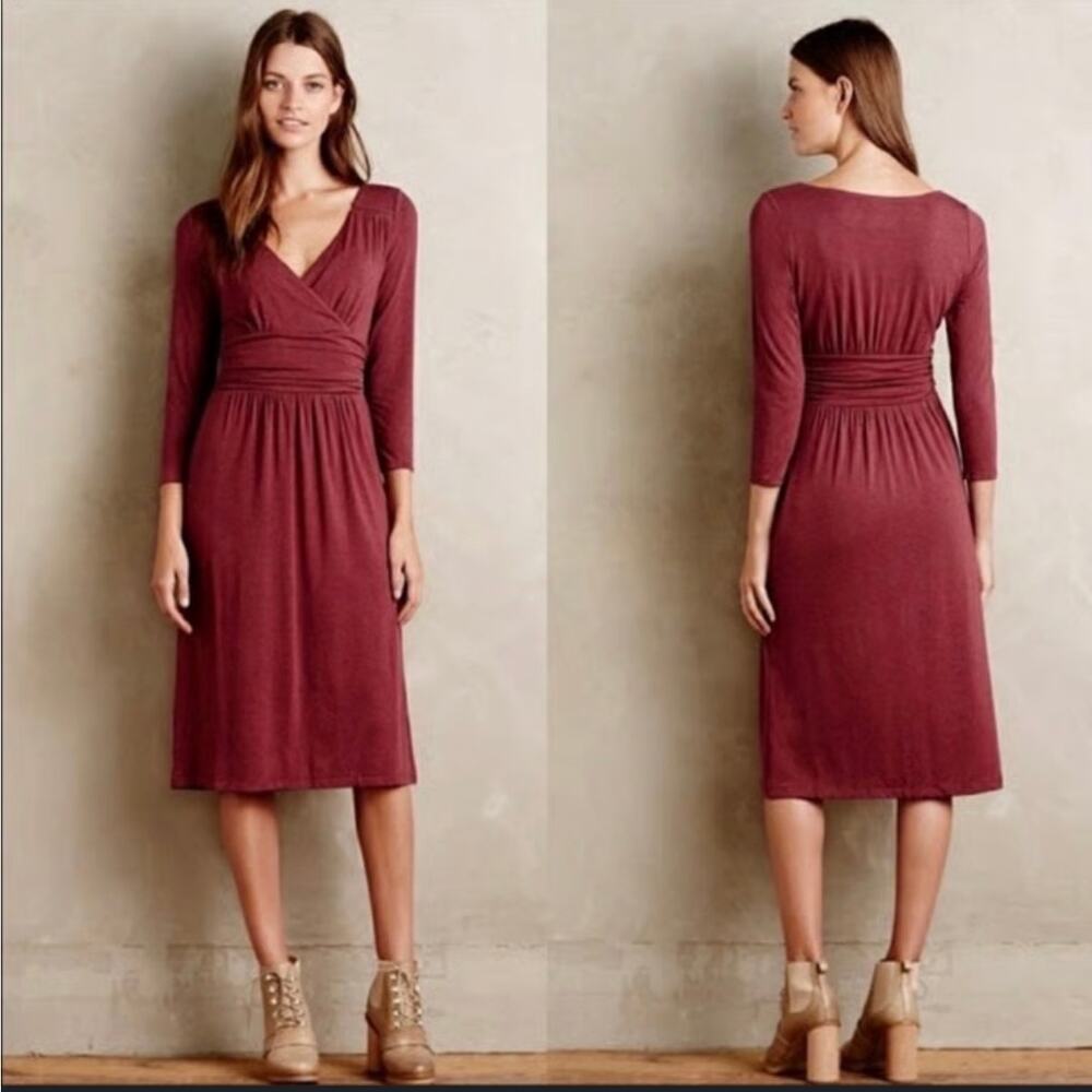 Anthropologie Galena Wine Midi Dress by Maeve Sz Lg Beautiful Classic lined EUC